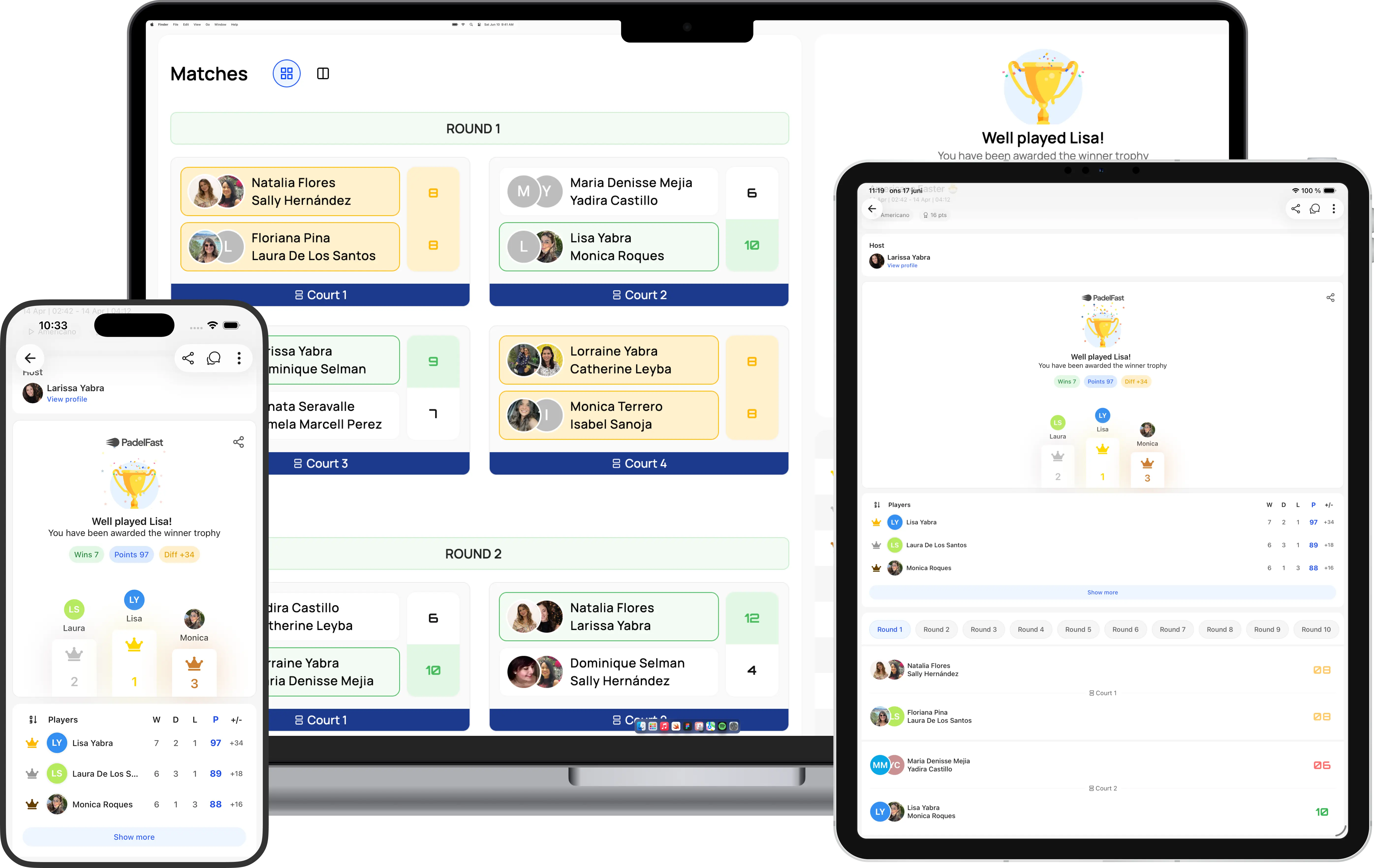 Padel tournament organizer dashboard on PadelFast